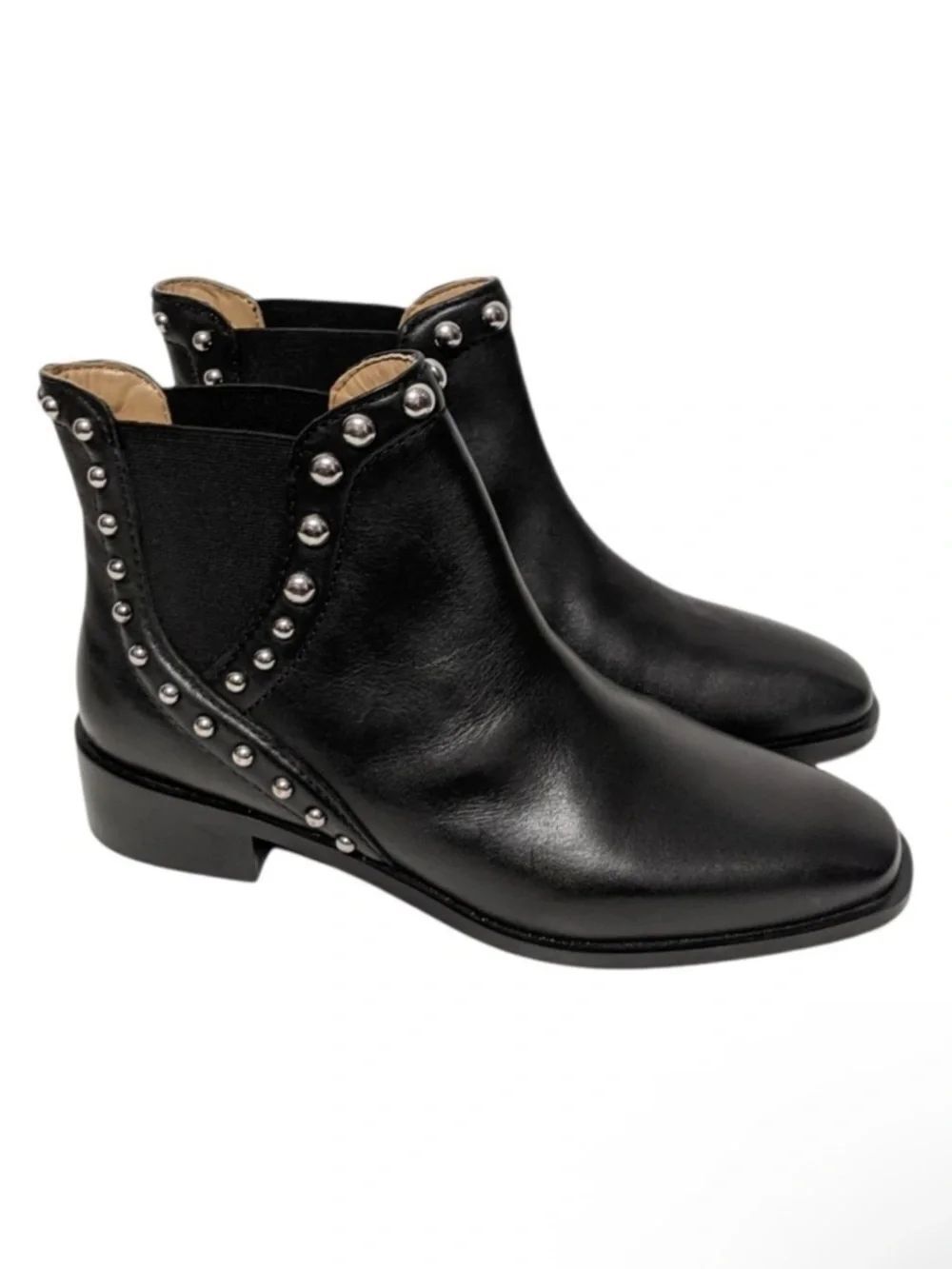 NWOT ZARA Black Leather Studded Moto Biker Chelsea Boots 39